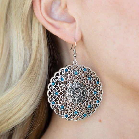 Jewelry - NEW Boho Chic Flowery Mandala Silver-Tone Earrings Fashion Jewelry Dangling